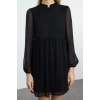 Women Fashion Stylish Mini Length Stand Collar Regular Waist Open Woven Winter Dress