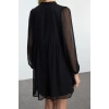 Women Fashion Stylish Mini Length Stand Collar Regular Waist Open Woven Winter Dress