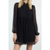 Women Fashion Stylish Mini Length Stand Collar Regular Waist Open Woven Winter Dress