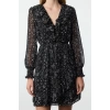 Women Fashion Stylish Mini Length Double Breasted Regular A Cut Geometric Patterned Ruffle Chiffon Woven Dress