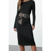 Women Fashion Stylish Midi Length Boat Neck Slim Plain Bodycone Fitted Polyamide Knit Dress