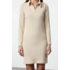 Women Fashion Stylish Mini Length Polo Neck Slim Fitted Bodycon Corduroy Knit Dress