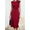 Women Fashion Stylish Midi Length Crew Neck Regular Plain Pattern Woven Dress