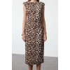 Women Fashion Stylish Midi Length Crew Neck Regular Plain Pattern Woven Dress