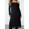 Women Fashion Stylish Midi Length Carmen Collar Slim Plain Tie Detail Knitted Dress