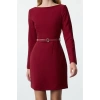 Women Fashion Stylish Mini Length Boat Neck Fitted Belted Bodycon Woven Dress