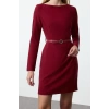 Women Fashion Stylish Mini Length Boat Neck Fitted Belted Bodycon Woven Dress