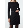 Women Fashion Stylish Mini Length Boat Neck Fitted Belted Bodycon Woven Dress