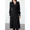 Womens Fashion Stylish Midi Length V Neck Regular Waist Open Corsage Detailed Woven Dress