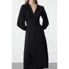 Womens Fashion Stylish Midi Length V Neck Regular Waist Open Corsage Detailed Woven Dress