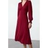 Womens Fashion Stylish Midi Length V Neck Regular Waist Open Corsage Detailed Woven Dress