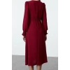 Womens Fashion Stylish Midi Length V Neck Regular Waist Open Corsage Detailed Woven Dress