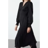 Womens Fashion Stylish Midi Length V Neck Regular Waist Open Corsage Detailed Woven Dress