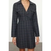 Women Fashion Stylish Mini Length Shirt Collar Regular Plaid A Cut Double Breasted Winter Woven Dress