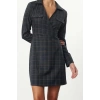 Women Fashion Stylish Mini Length Shirt Collar Regular Plaid A Cut Double Breasted Winter Woven Dress