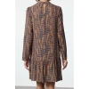 Women Fashion Stylish Mini Length Stand Collar Regular Skirt Flounce Abstract Patterned Woven Dress