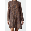 Women Fashion Stylish Mini Length Stand Collar Regular Skirt Flounce Abstract Patterned Woven Dress