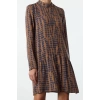 Women Fashion Stylish Mini Length Stand Collar Regular Skirt Flounce Abstract Patterned Woven Dress