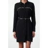 Women Fashion Stylish Mini Length Shirt Collar Regular Belted Troc Detailed Woven Shirt Dress