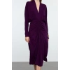 Womens Midi Length V Neck Fitted Animal Pattern Adjustable Collar Opening Gathered Skirt Woven Dress