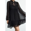 Women Fashion Stylish Mini Length Stand Collar Regular Ruffle Detailed Skirt Flounce Chiffon Woven Winter Dress