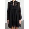 Women Fashion Stylish Mini Length Stand Collar Regular Ruffle Detailed Skirt Flounce Chiffon Woven Winter Dress