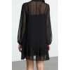 Women Fashion Stylish Mini Length Stand Collar Regular Ruffle Detailed Skirt Flounce Chiffon Woven Winter Dress