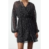 Women Fashion Stylish Mini Length Double Breasted Regular Polka Dot Patterned A Cut Collar Lined Chiffon Woven Dress