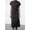 Women Fashion Stylish Midi Length Cowl Neck Regular A Cut Crepe Woven Dress