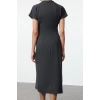 Women Fashion Stylish Midi Length Cowl Neck Regular A Cut Crepe Woven Dress