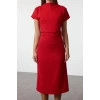 Women Fashion Stylish Midi Length Cowl Neck Regular A Cut Crepe Woven Dress