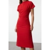 Women Fashion Stylish Midi Length Cowl Neck Regular A Cut Crepe Woven Dress