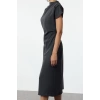 Women Fashion Stylish Midi Length Cowl Neck Regular A Cut Crepe Woven Dress