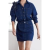 Women Fashion Stylish Regular Size Shirt Collar Regular Limited Edition Rose Detailed Denim Dress