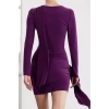 Women Fashion Stylish Mini Length Stand Collar Regular Ruffle Detail Bodycone Fitted Stretchy Knitted Dress