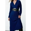 Women Fashion Stylish Midi Length Double Breasted Regular Pleated Lined Wrap Flexible Knitted Dress