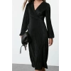 Women Fashion Stylish Midi Length Double Breasted Regular Pleated Lined Wrap Flexible Knitted Dress