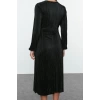 Women Fashion Stylish Midi Length Double Breasted Regular Pleated Lined Wrap Flexible Knitted Dress