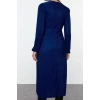 Women Fashion Stylish Midi Length Double Breasted Regular Pleated Lined Wrap Flexible Knitted Dress