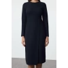 Women Fashion Stylish Midi Length Crew Neck Slim Plain Selanik Wrap Flexible Knitted Dress