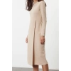 Women Fashion Stylish Midi Length Crew Neck Slim Plain Selanik Wrap Flexible Knitted Dress