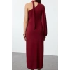 Women Fashion Stylish Midi Length Asymmetrical Collar Slim Plain Scarf Detailed Fitted Body-Smooth Flexible Knitted Dress