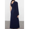 Women Fashion Stylish Midi Length Asymmetrical Collar Slim Plain Scarf Detailed Fitted Body-Smooth Flexible Knitted Dress