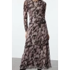 Women Fashion Stylish Maxi Length Crew Neck Regular Printed Gather Drape Knitted Dress