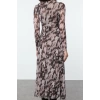 Women Fashion Stylish Maxi Length Crew Neck Regular Printed Gather Drape Knitted Dress