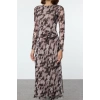 Women Fashion Stylish Maxi Length Crew Neck Regular Printed Gather Drape Knitted Dress
