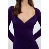 Women Fashion Chic Midi Length Sweetheart Neck Slim Plain Gather Draped Asymmetric Fitted Bodycon Knitted Dress