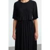 Women Fashion Stylish Midi Length Crew Neck Relaxed Pleated Skater Stretchy Knit Dress