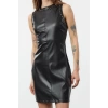 Women Fashion Stylish Mini Length Crew Neck Regular Faux Leather Trouser Fitted Body-Styling Woven Dress