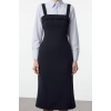 Women Fashion Stylish Mini Length Shirt Collar Regular Striped Shirt Detailed Body-Fitting Woven Dress